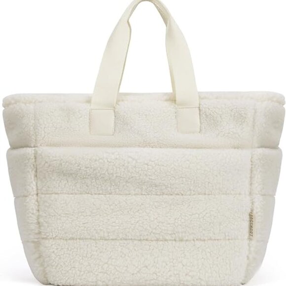 BAGSMART Plush Tote Bag for Women, Fluffy Top Handle Bags with Zipper Front Zip - Picture 1 of 5